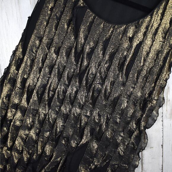 Vintage Sunny Leigh black/gold ruffle sleeveless tank top blouse sz petite small - Picture 3 of 8